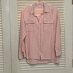 Pink and White Striped Button-Up Shirt